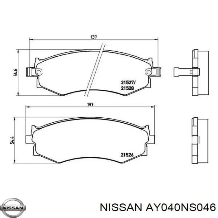 AY040NS046 Nissan колодки гальмівні передні, дискові