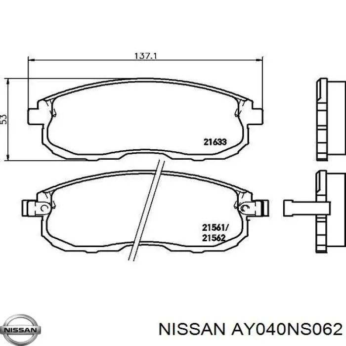 Купити AY040NS062 Nissan/Infiniti Колодки гальмівні передні, дискові