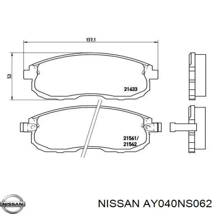 AY040NS062 Nissan/Infiniti Передні гальмівні колодки