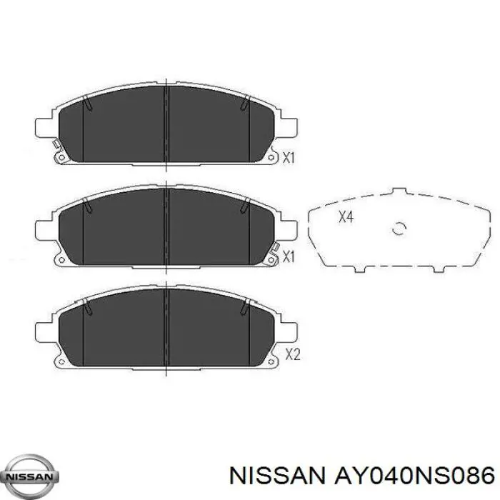 Колодки гальмівні передні, дискові AY040NS086 Nissan