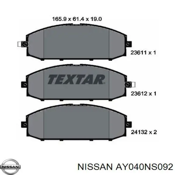 AY040NS092 Nissan колодки гальмівні передні, дискові