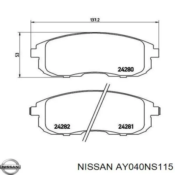 Колодки гальмівні передні, дискові AY040NS115 Nissan