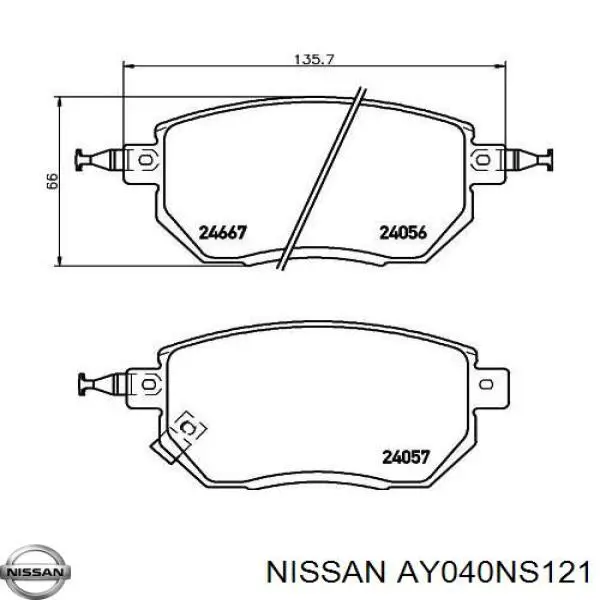 AY040NS121 Nissan колодки гальмівні передні, дискові