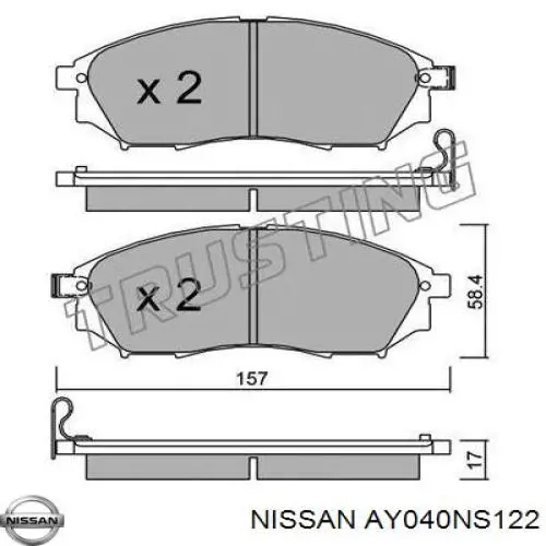 Колодки гальмівні передні, дискові AY040NS122 Nissan