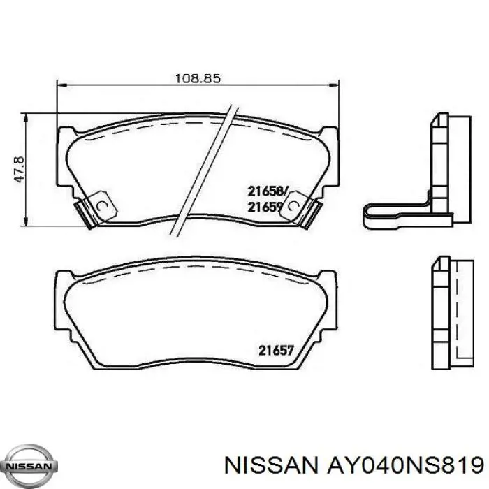 AY040NS819 Nissan колодки гальмівні передні, дискові