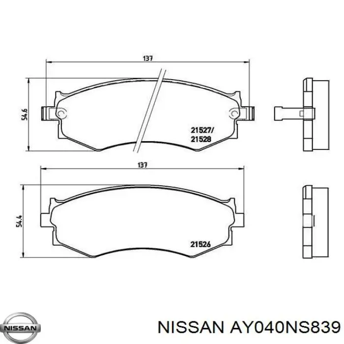 AY040NS839 Nissan колодки гальмівні передні, дискові