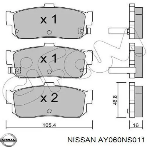 Задні гальмівні колодки Nissan/Infiniti AY060NS011 ціна, від 15.11 USD
