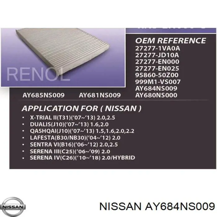 Купити AY684NS009 Nissan/Infiniti Фільтр салону вугільний