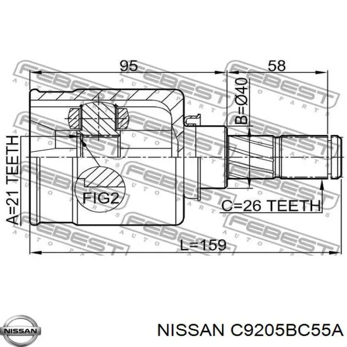 C9205BC55A Nissan шрус внутрішній, тришиб/трипод/тріпоід