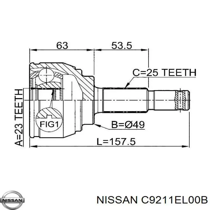 C9211EL00B Nissan шрус зовнішній передній, правий