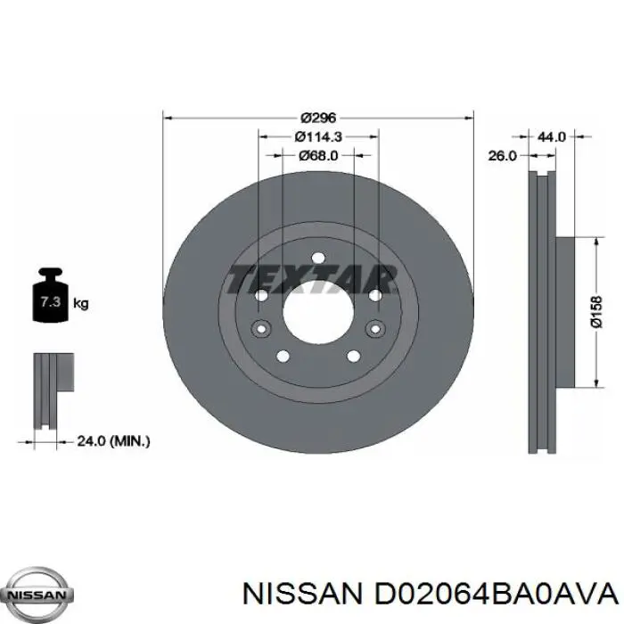 Диск гальмівний передній D02064BA0AVA Nissan