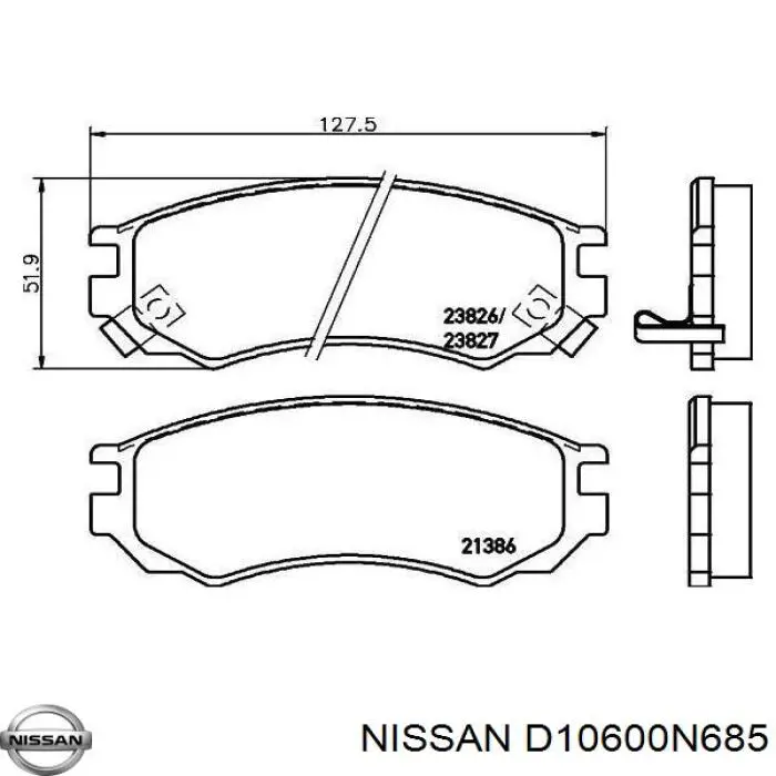 Колодки гальмівні передні, дискові D10600N685 Nissan