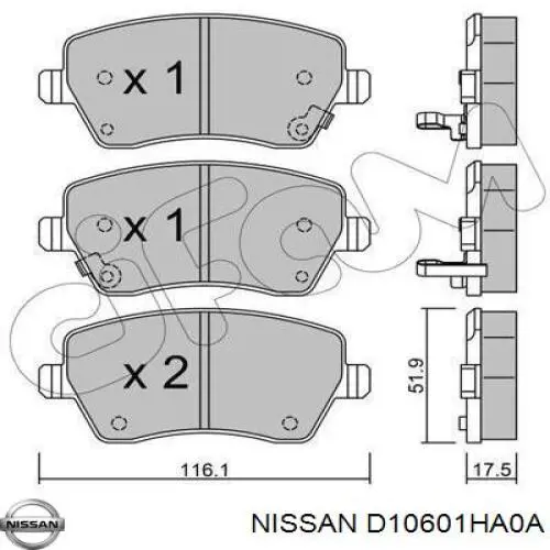 Купити D10601HA0A Nissan/Infiniti Колодки гальмівні передні, дискові