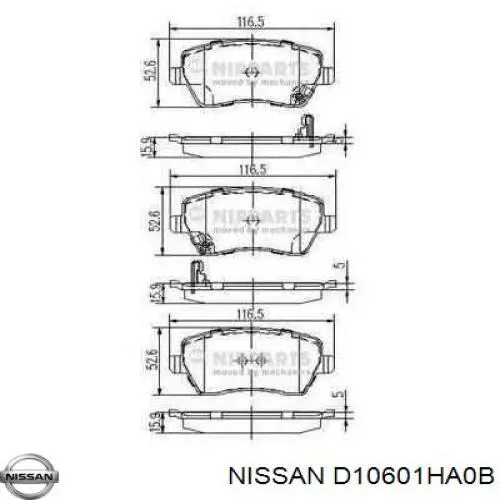 Передні тормозні колодки D10601HA0B Nissan/Infiniti