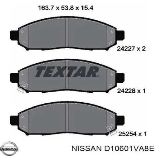 D10601VA8E Nissan колодки гальмівні передні, дискові