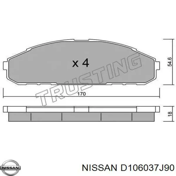 D106037J90 Nissan колодки гальмівні передні, дискові