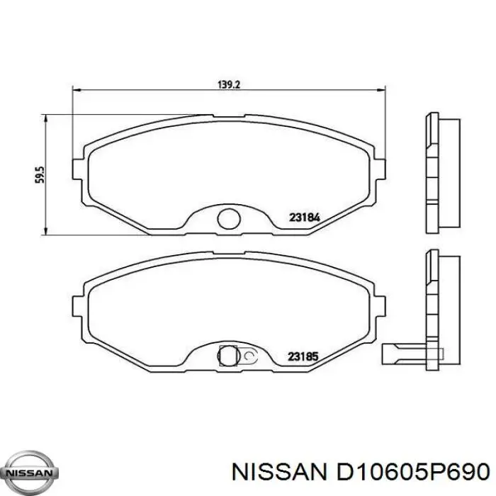 Колодки гальмівні передні, дискові D10605P690 Nissan