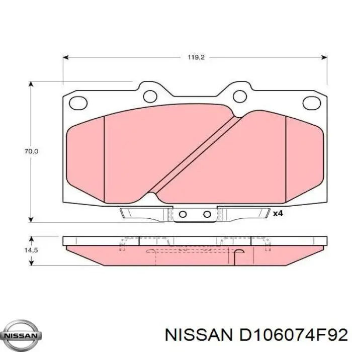 Передні тормозні колодки D106074F92 Nissan/Infiniti