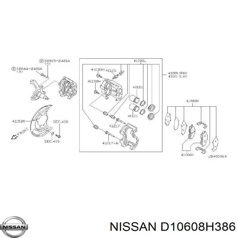 Купити D10608H386 Nissan/Infiniti Колодки гальмівні передні, дискові