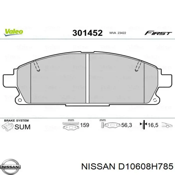 Гальмівні колодки Nissan/Infiniti D10608H785 ціна, від 22.43 USD