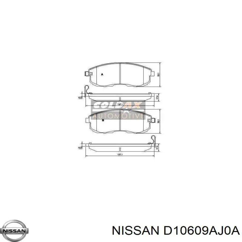 D10609AJ0A Nissan/Infiniti Передні гальмівні колодки