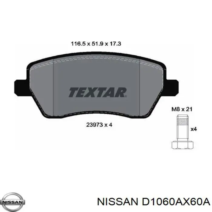 Купити D1060AX60A Nissan/Infiniti Колодки гальмівні передні, дискові