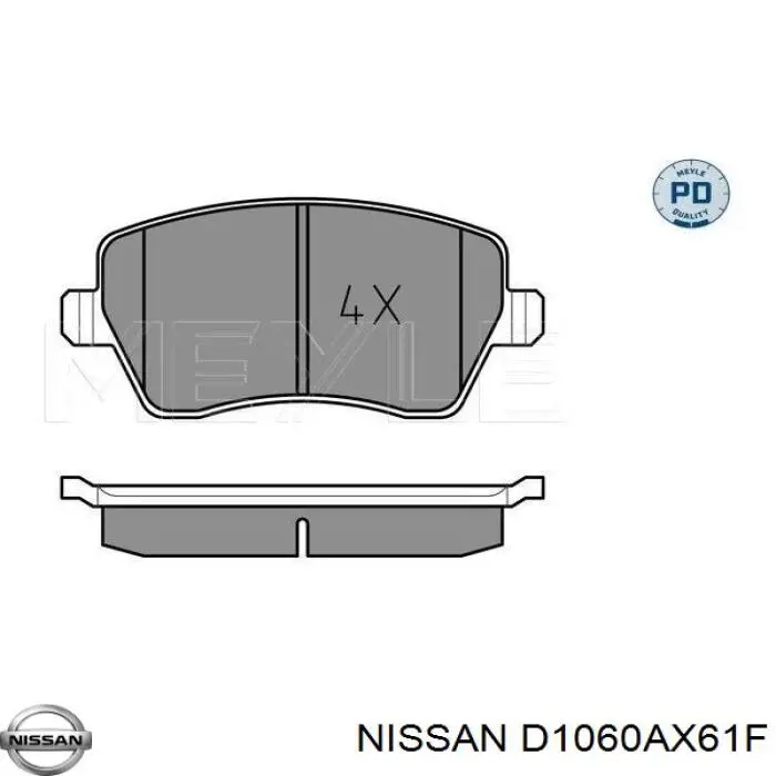 D1060AX61F Nissan колодки гальмівні передні, дискові