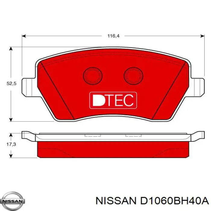 D1060BH40A Nissan колодки гальмівні передні, дискові