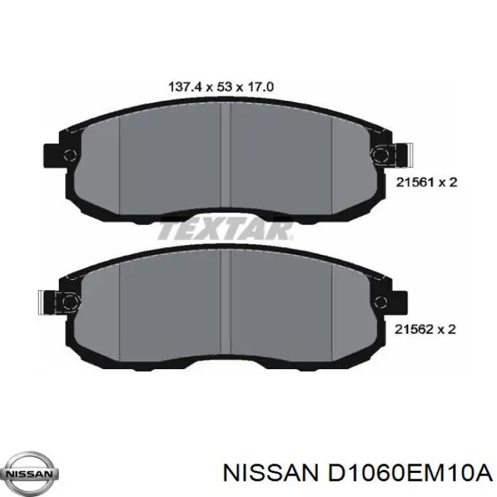 Купити D1060EM10A Nissan/Infiniti Колодки гальмівні передні, дискові
