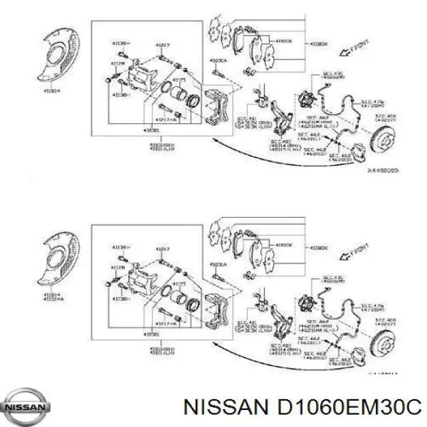 D1060EM30C Nissan колодки гальмівні передні, дискові