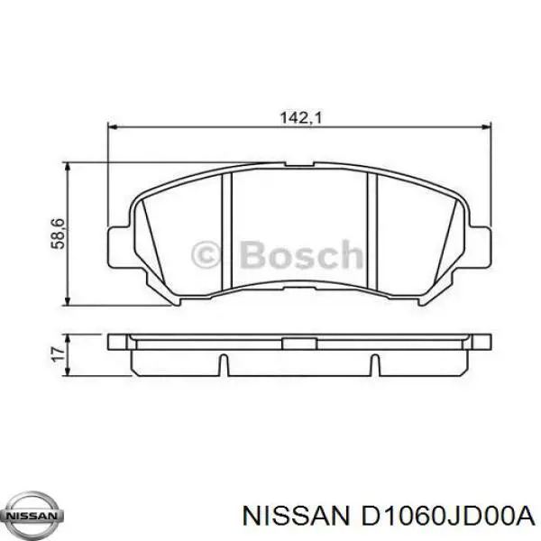 D1060JD00A Nissan колодки гальмівні передні, дискові