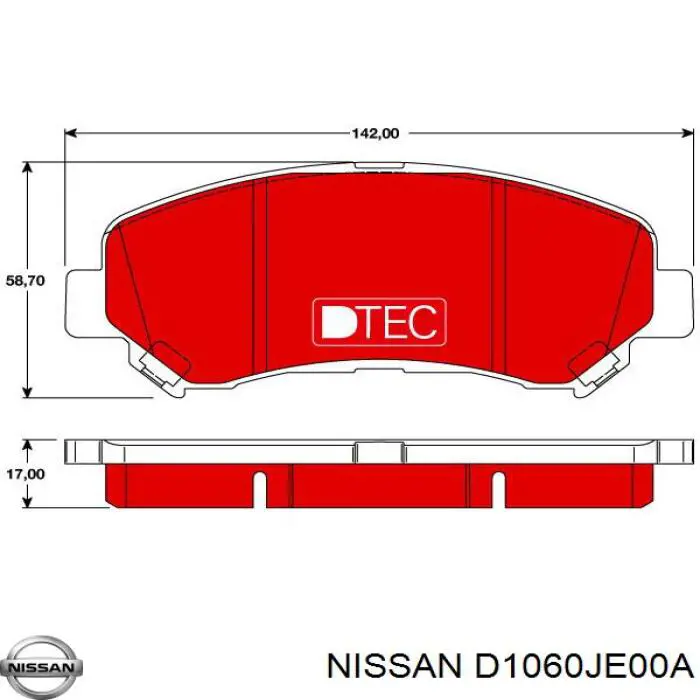 Колодки гальмівні передні, дискові D1060JE00A Nissan