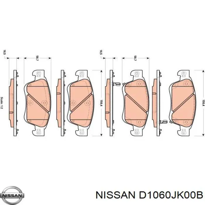 Колодки гальмівні передні, дискові D1060JK00B Nissan