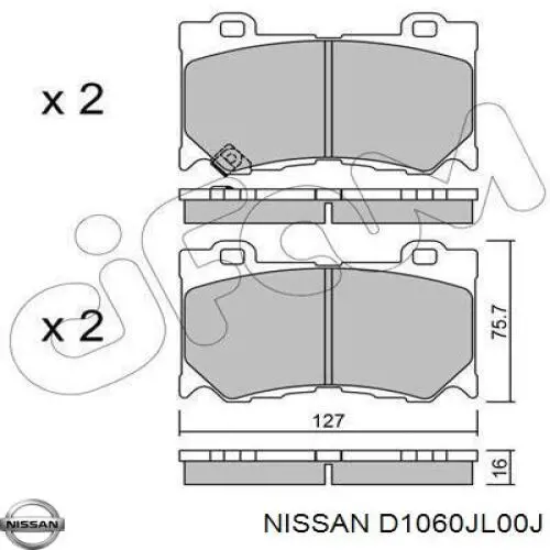 Гальмівні колодки Nissan/Infiniti D1060JL00J ціна, від 40.53 USD
