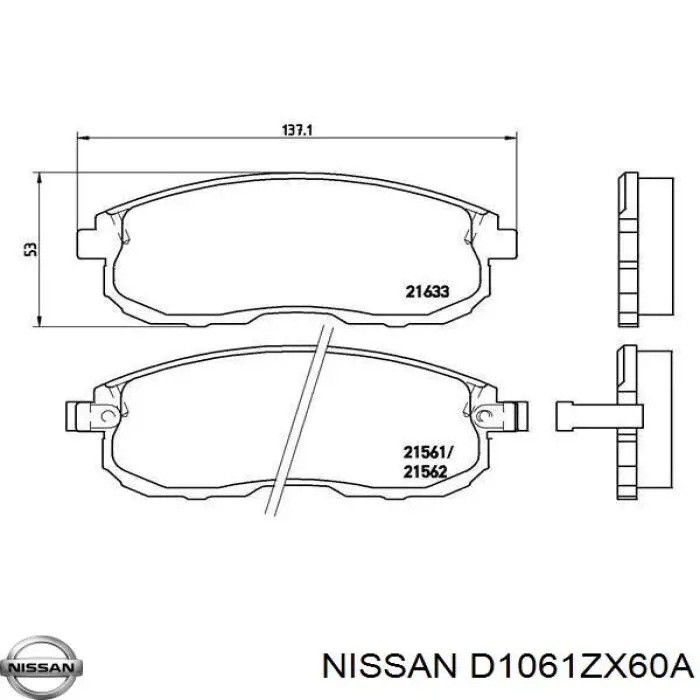 Колодки гальмівні передні, дискові D1061ZX60A Nissan