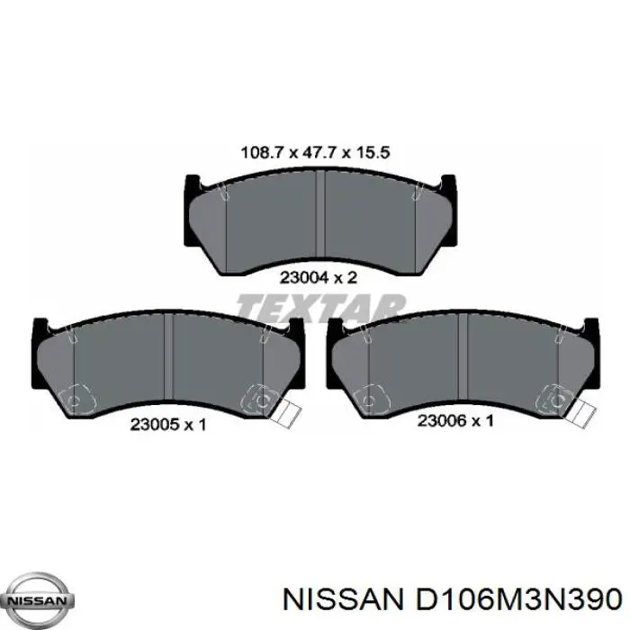 D106M3N390 Nissan колодки гальмівні передні, дискові
