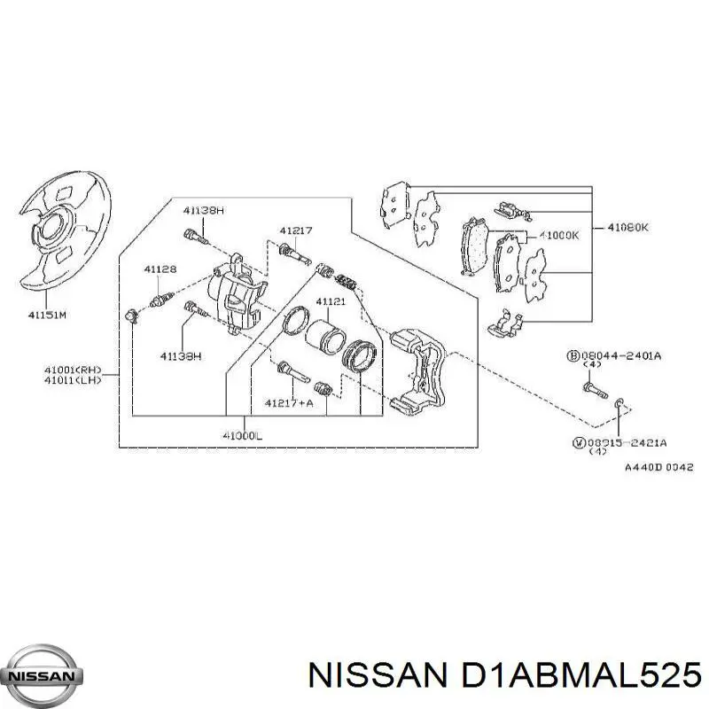 Ремкомплект супорту гальмівного переднього NISSAN D1ABMAL525