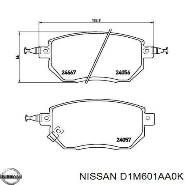 D1M601AA0K Nissan колодки гальмівні передні, дискові