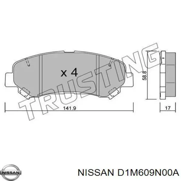 Колодки гальмівні передні, дискові D1M609N00A Nissan