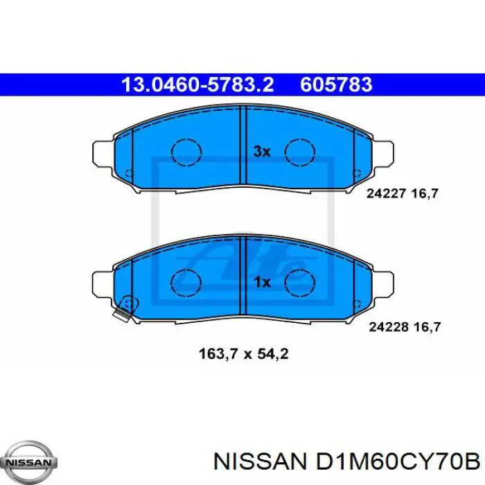 D1M60CY70B Nissan колодки гальмівні передні, дискові