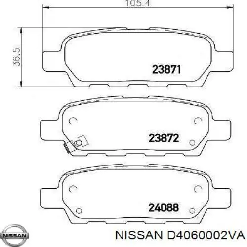 Задні гальмівні колодки D4060002VA Nissan/Infiniti