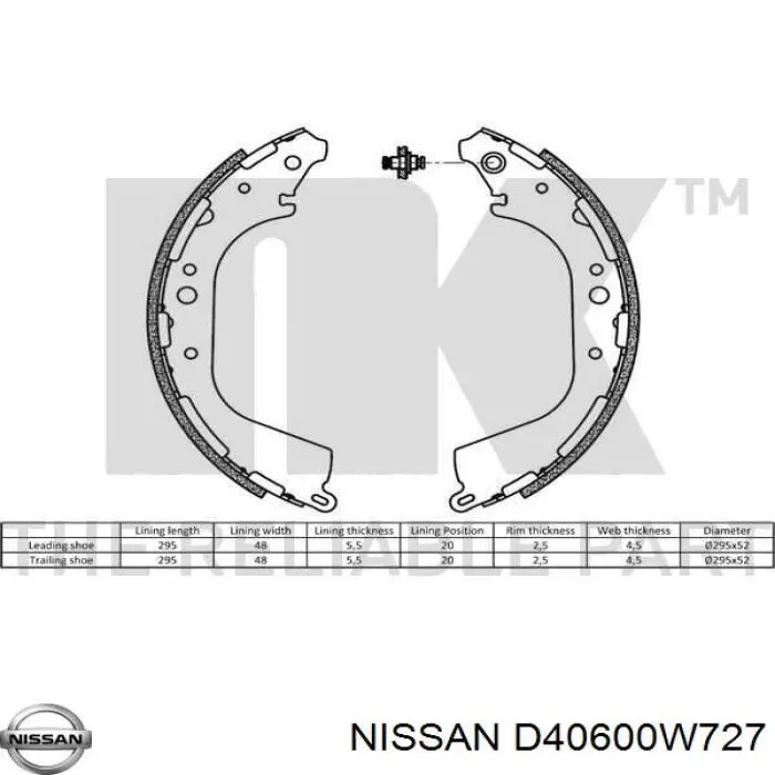 Колодки гальмові задні, барабанні D40600W727 Nissan/Infiniti