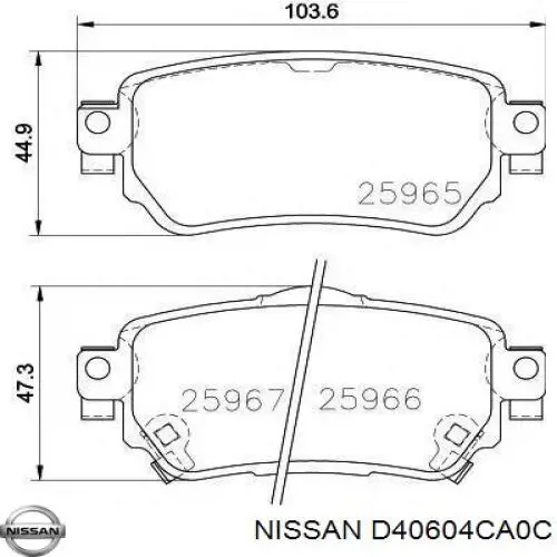 Задні гальмівні колодки Nissan/Infiniti D40604CA0C ціна, від 24.64 USD