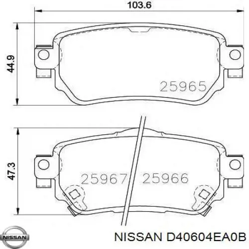 Задні гальмівні колодки Nissan/Infiniti D40604EA0B ціна, від 21.28 USD