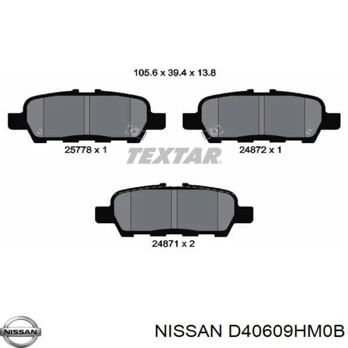 D40609HM0B Nissan колодки гальмові задні, дискові