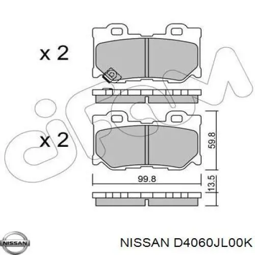 D4060JL00K Nissan колодки гальмові задні, дискові