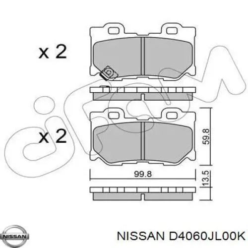 D4060JL00K Nissan/Infiniti Колодки гальмівні задні, дискові