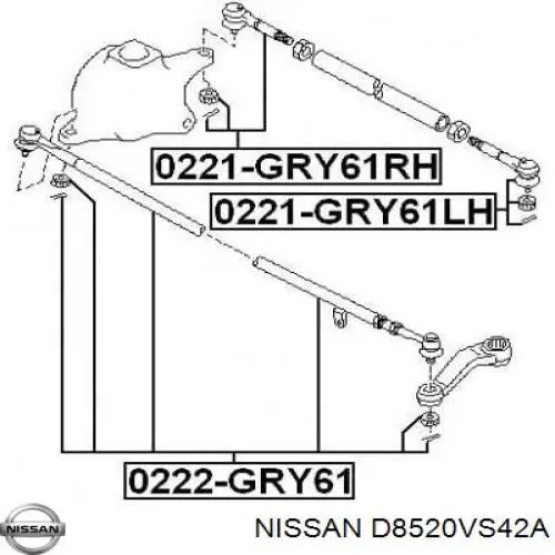 Накінечник центральної рульової тяги, задньої правої D8520VS42A Nissan/Infiniti