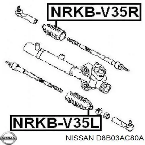 D8B03AC80A Nissan пильник рульового механізму/рейки, лівий