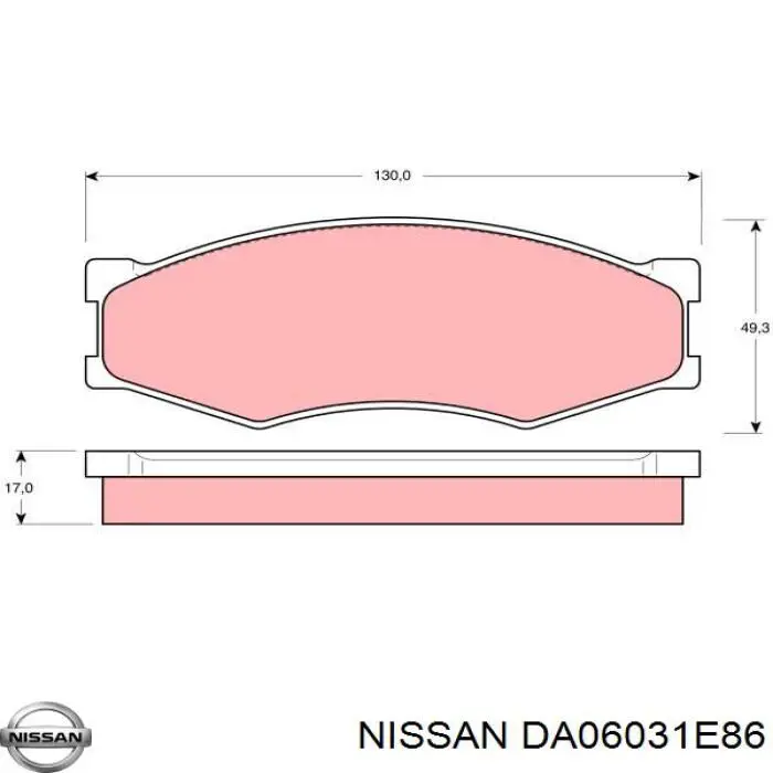 Колодки гальмівні передні, дискові DA06031E86 Nissan